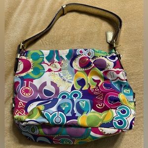 Coach Signature Poppy C Graffiti Multicolor Gold Emblem Tote Hobo Handbag